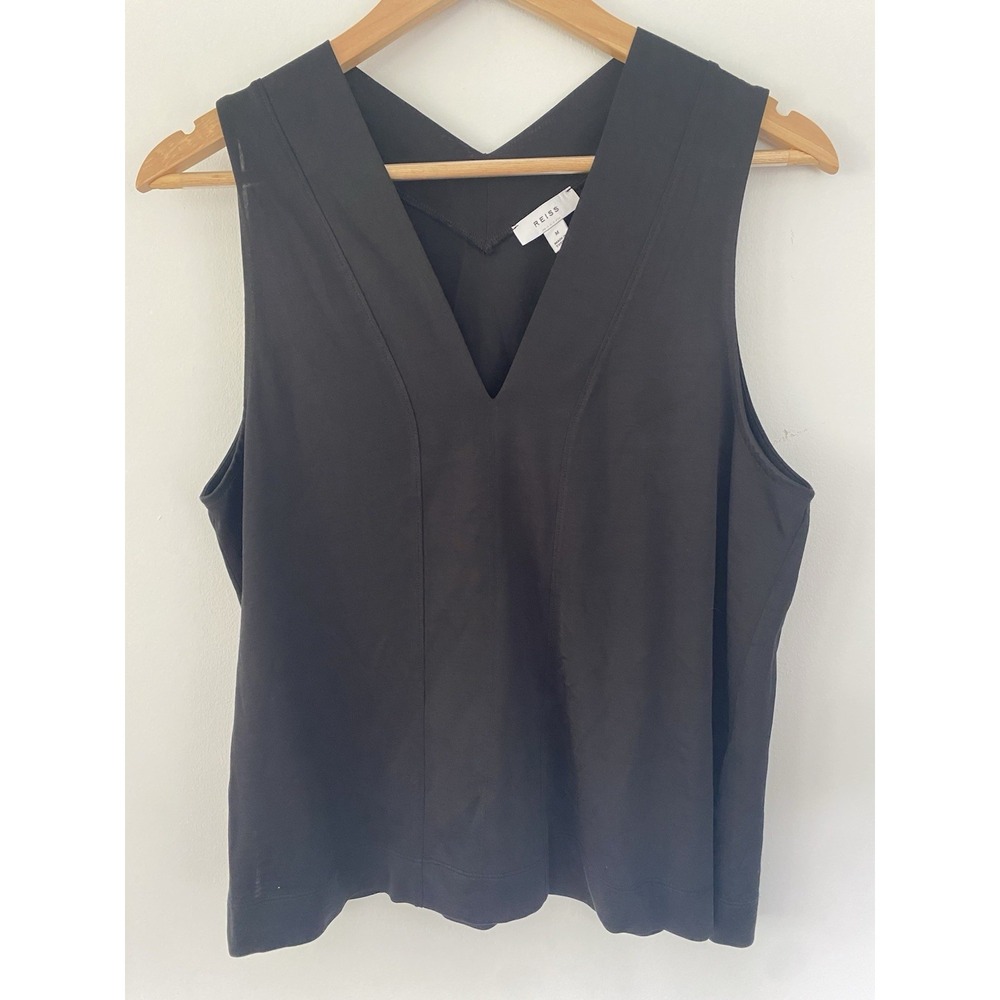Reiss Mira V Neck Shell Sleeveless Tank Top Medium Black Capsule Luxury Basic